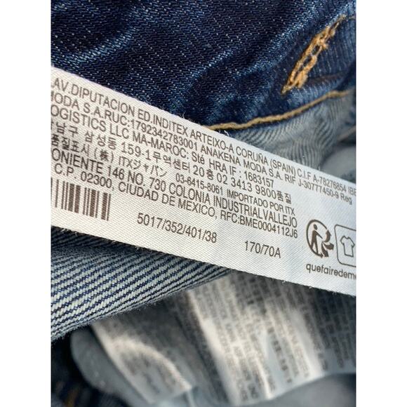 BERSHKA Women's Blue Denim Baggy-Fit Distressed Carpenter Straight-Leg Jeans SZ6 - Picture 10 of 10